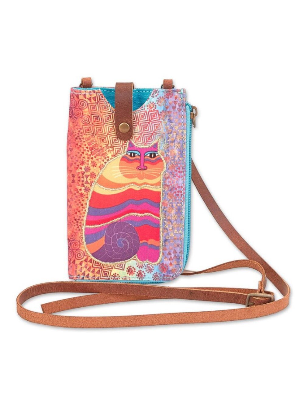 Laurel Burch Rainbow Cat Feline Crossbody Cell Phone Bag Canvas